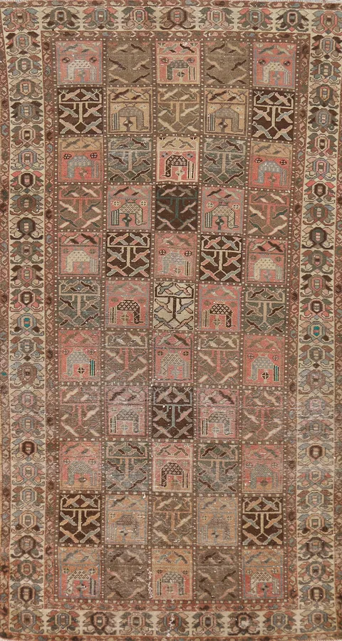 Tribal Geometric Wool Bakhtiari Persian Runner Rug 4x9