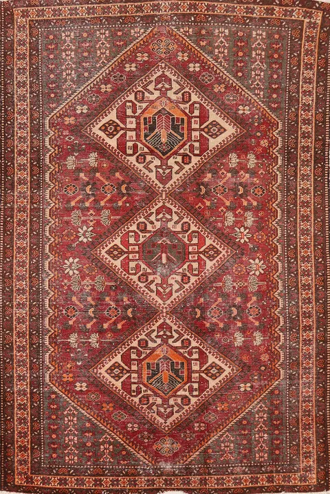 Tribal Red Wool Bakhtiari Persian Area Rug 7x10