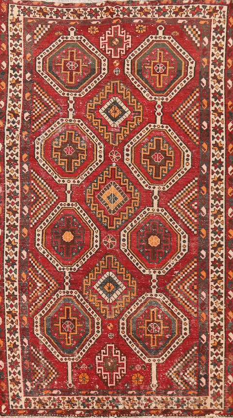 Red Geometric Bakhtiari Persian Area Rug 5x10