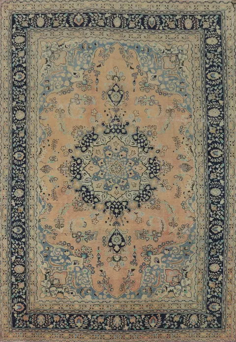 Vintage Wool Medallion Mashad Persian Area Rug 8x11