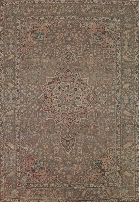 Brown Wool Medallion Tabriz Persian Area Rug 8x11