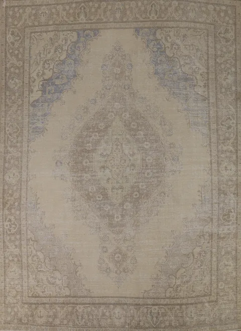 Muted Color Wool Medallion Tabriz Persian Area Rug 10x13