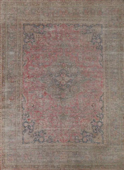 Handmade Pink Floral Mashad Persian Area Rug 10x12