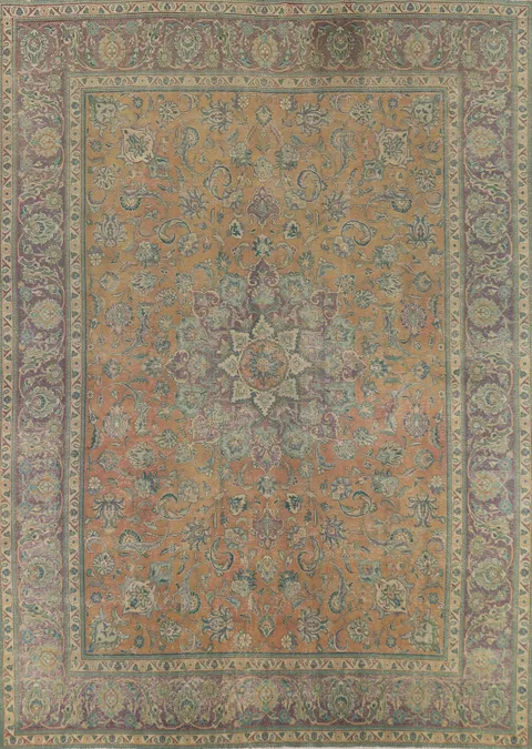 Orange Wool Medallion Tabriz Persian Area Rug 10x13