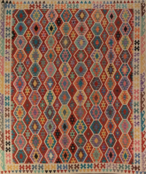 All-Over Geometric Kilim Oriental Area Rug 8x10