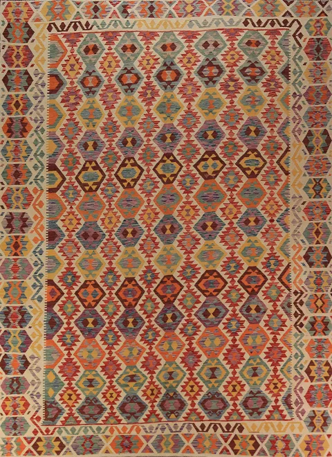 All-Over Geometric Kilim Oriental Area Rug 10x13