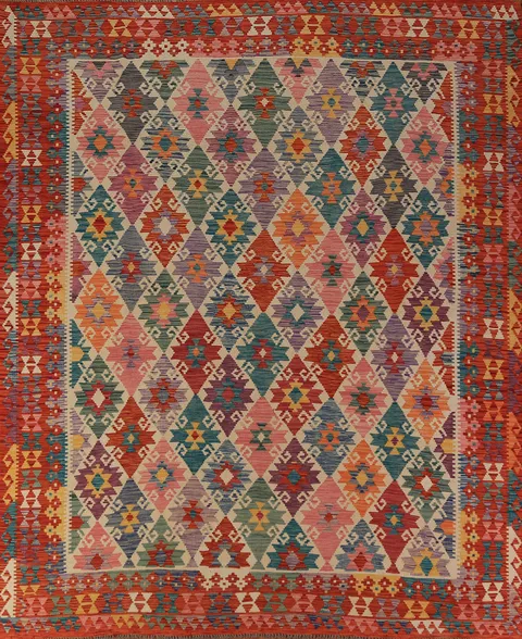 All-Over Geometric Kilim Oriental Area Rug 8x9