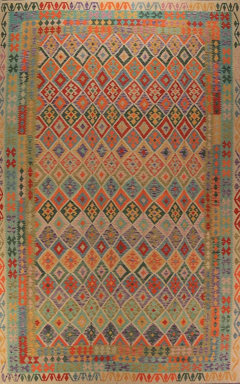 Handwoven Kilim Rug with Colorful Geometric Patterns 10x16