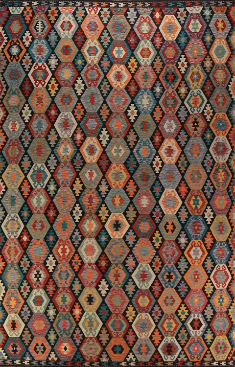 All-Over Wool Kilim Oriental Large Rug 10x16