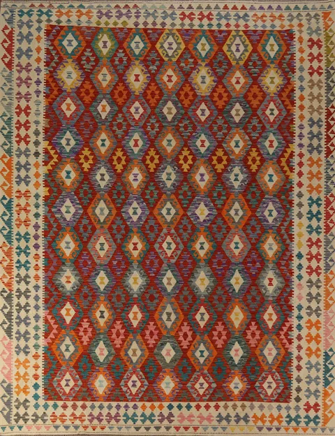 All-Over Geometric Kilim Oriental Area Rug 9x11