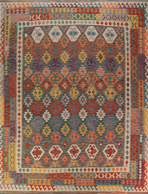 Reversible Wool Kilim Oriental Area Rug 10x13