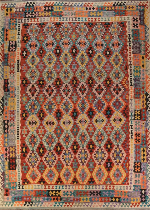 Reversible Wool Kilim Oriental Area Rug 10x13