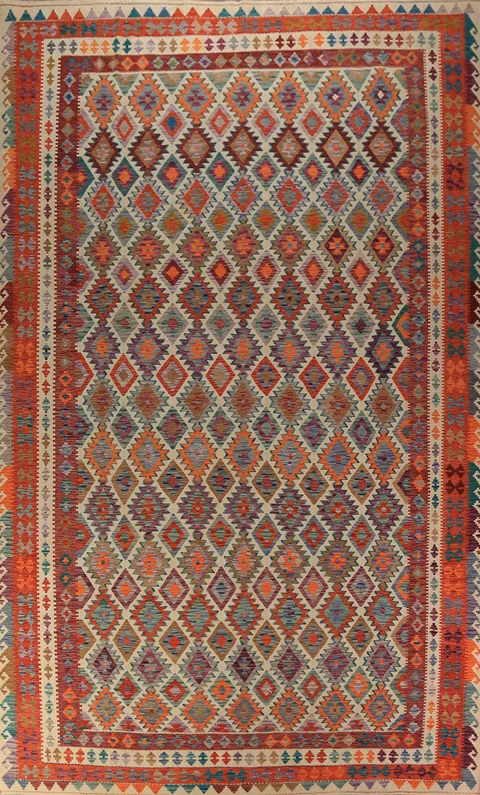 Geometric Wool Kilim Oriental Large Rug 10x16