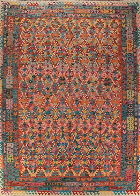 Flat Weave Wool Kilim Oriental Area Rug 10x13