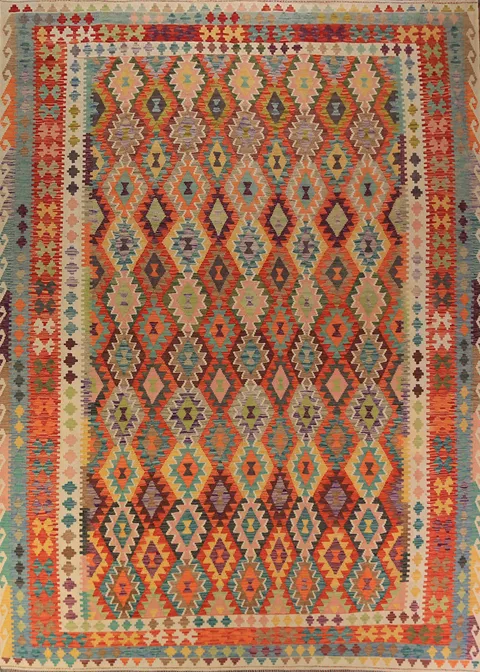Flat Weave Wool Kilim Oriental Area Rug 10x13