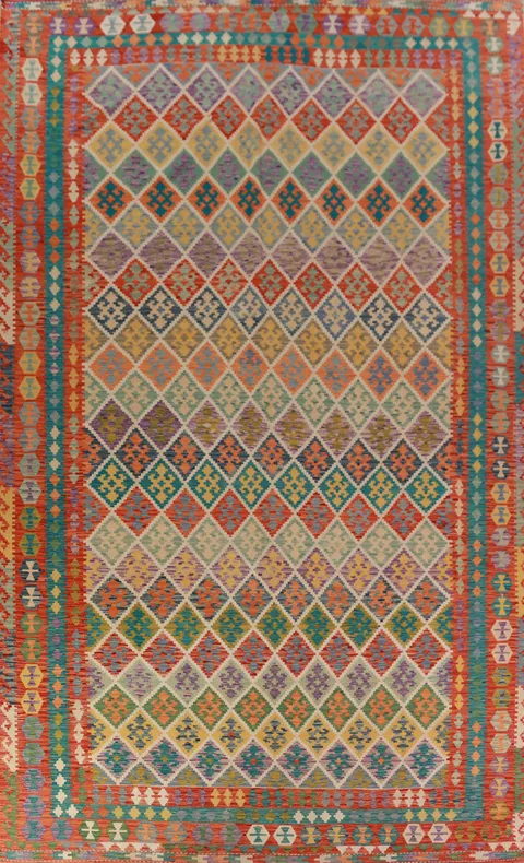 All-Over Trellis Wool Kilim Oriental Large Rug 10x17