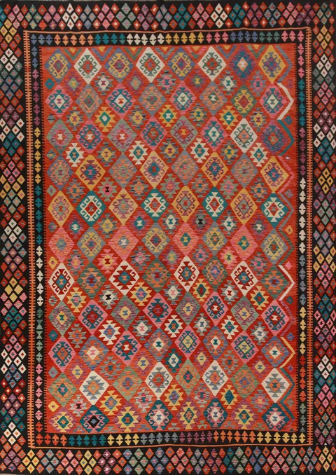Flat Weave Wool Kilim Oriental Area Rug 10x13