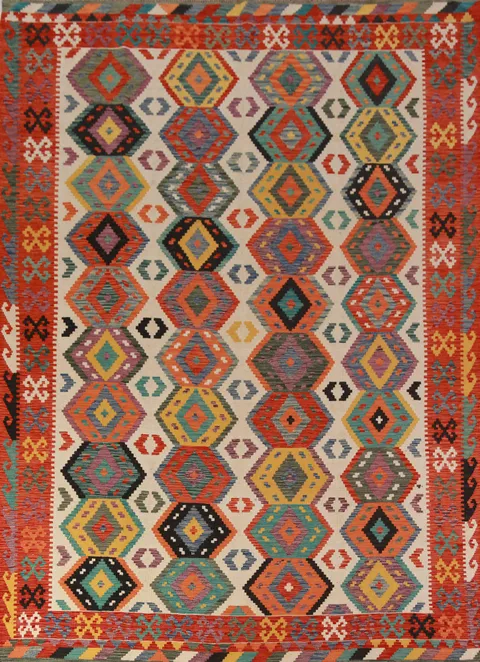 Geometric Wool Kilim Oriental Area Rug 9x11