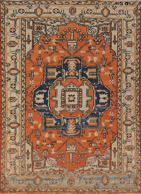 Vegetable Dye Wool Medallion Heriz Serapi Oriental Accent Rug 3x5