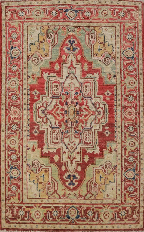 Geometric Wool Heriz Serapi Vegetable Dye Accent Rug 3x5