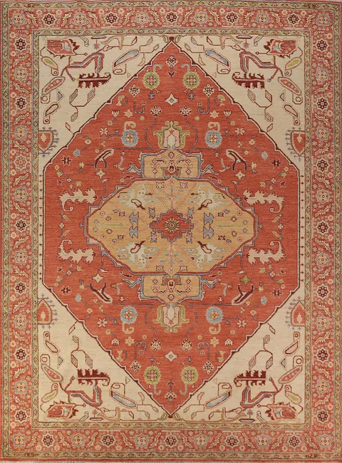 Vegetable Dye Orange Heriz Serapi Oriental Area Rug 9x12