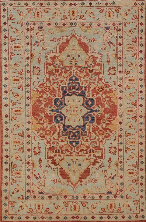 Geometric Heriz Serapi Vegetable Dye Accent Rug 3x5