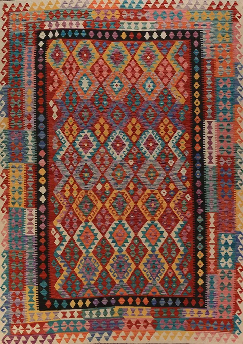 All-Over Wool Kilim Oriental Area Rug 8x12