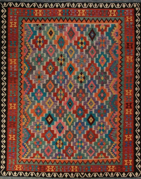 Geometric Wool Kilim Oriental Area Rug 8x10