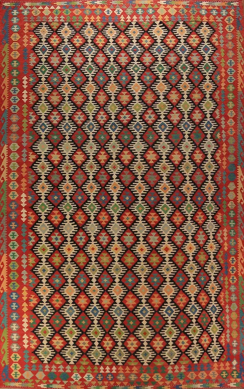 All-Over Geometric Wool Kilim Oriental Large Rug 10x16