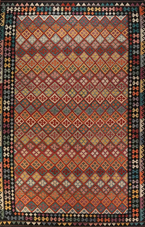 ll-Over Trellis Wool Kilim Oriental Large Rug 10x16