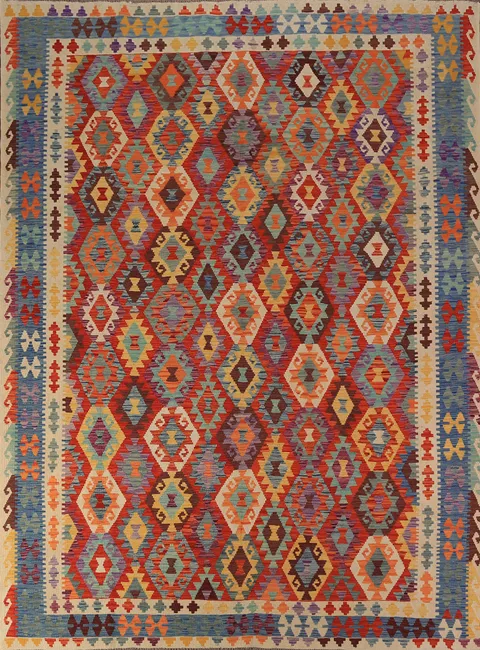 Geometric Wool Kilim Oriental Area Rug 8x11