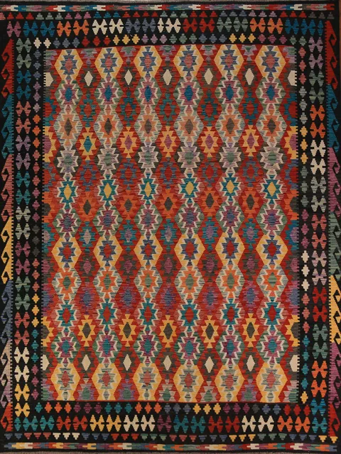 All-Over Geometric Kilim Oriental Area Rug 9x11