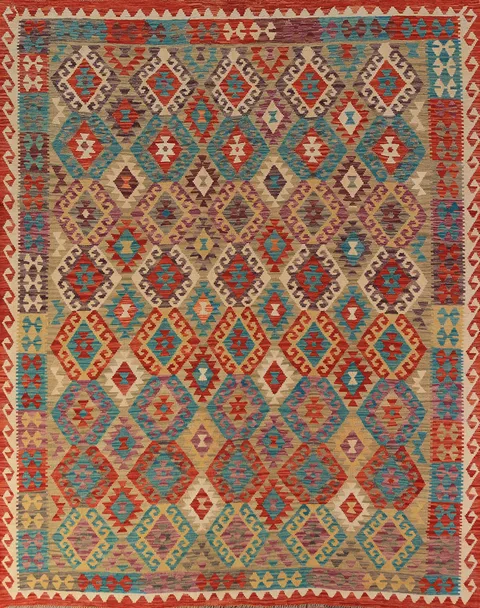 All-Over Geometric Kilim Oriental Area Rug 8x10