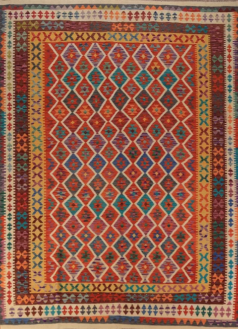 Geometric Wool Trellis Kilim Oriental Area Rug 8x11