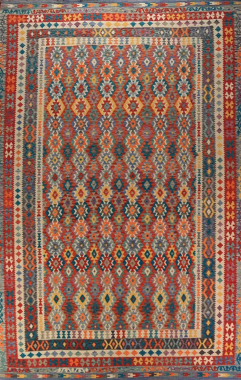 All-Over Geometric Kilim Oriental Large Rug 10x16