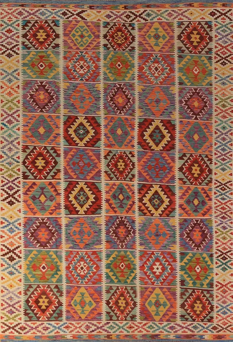 All-Over Geometric Kilim Oriental Area Rug 8x12