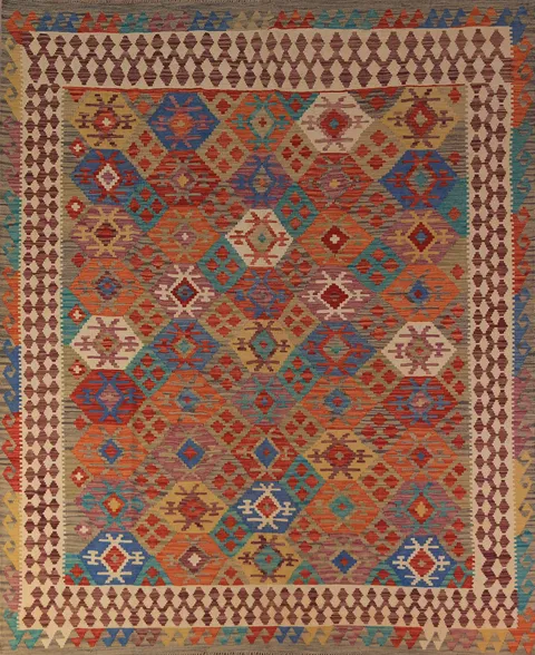 Colorful Geometric Wool Kilim Oriental Area Rug 8x10
