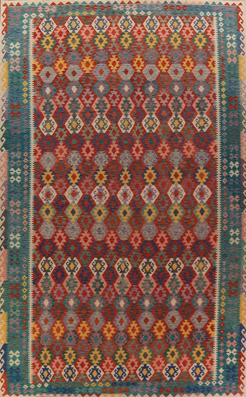 Flat Weave Wool Geometric Kilim Oriental Large Rug 10x17