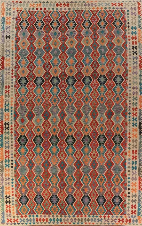 Flat Weave Wool Geometric Kilim Oriental Large Rug 10x16
