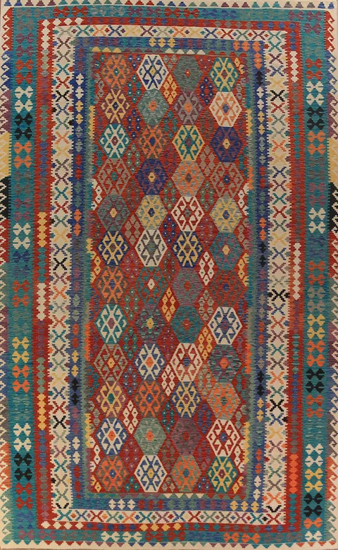 All-Over Geometric Wool Kilim Oriental Large Rug 10x16