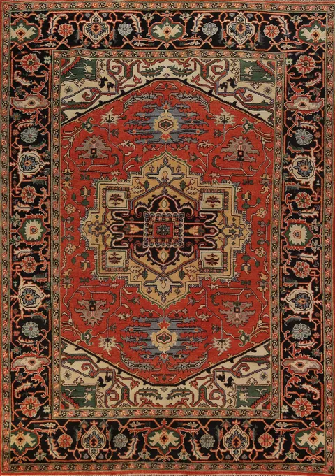 Geometric Wool Heriz Serapi Indian Area Rug 9x12