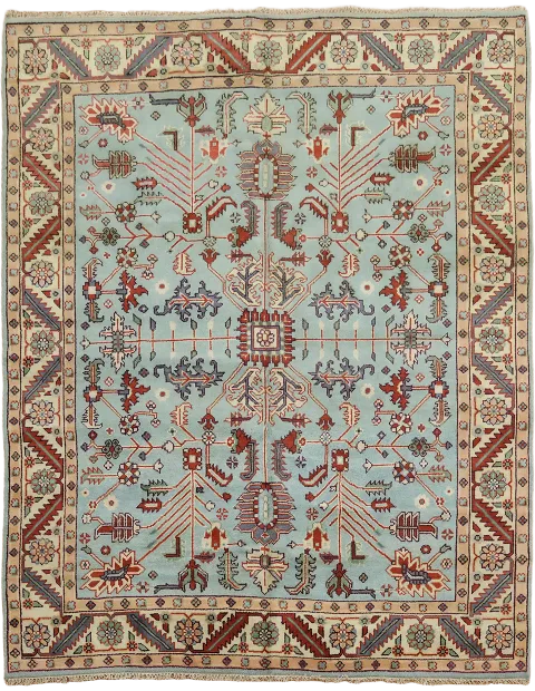 Light Blue Geometric Kazak Indian Area Rug 8x10