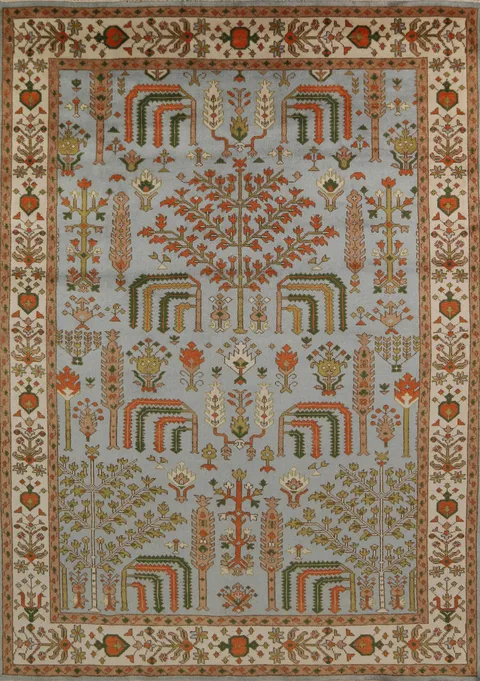 Light Blue Geometric Oushak Indian Area Rug 9x12