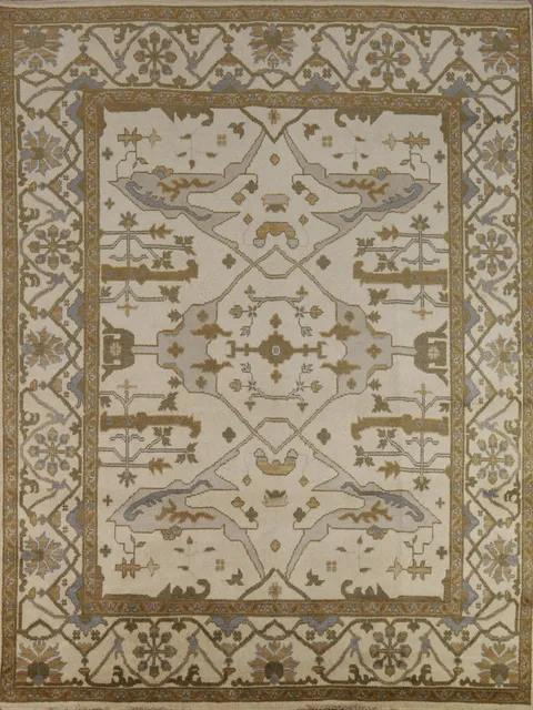 All-Over Ivory Wool Oushak Indian Area Rug 8x10