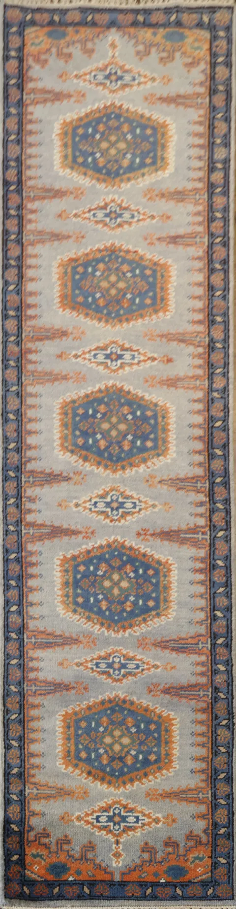 Gray Geometric Viss Indian Runner Rug 3x10