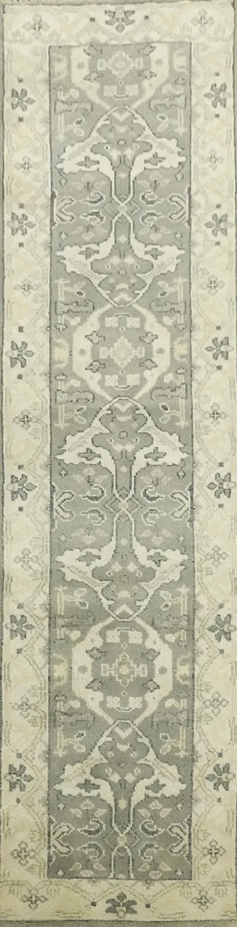 Ivory and Grey Geometric Patterned Runner Rug for hallways 3'x10'