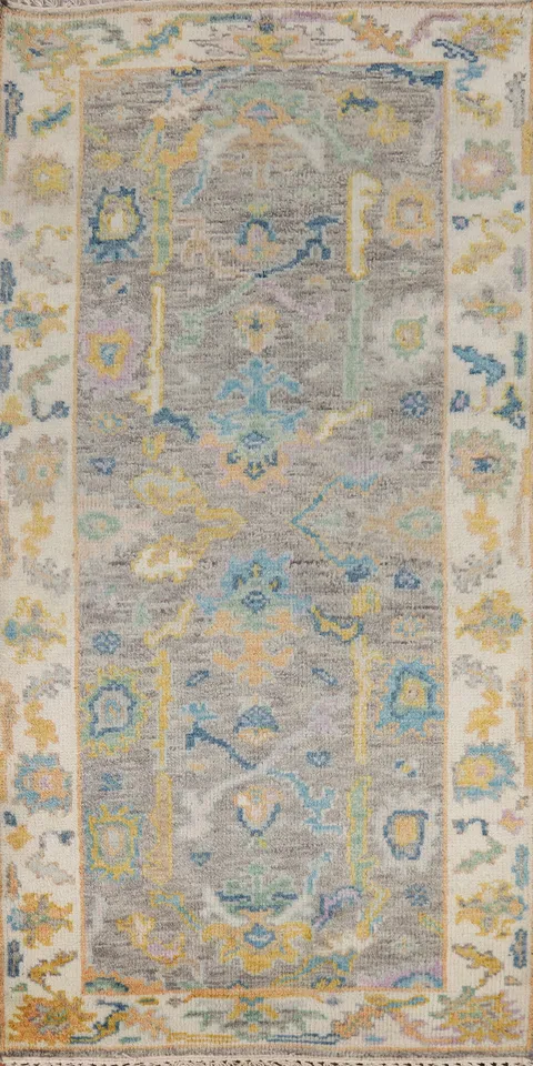 Gray Wool Handmade Oushak Indian Rug 3x6