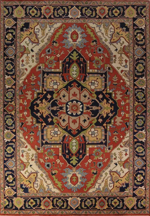 Orange Wool Medallion Heriz Serapi Indian Large Rug 10x14