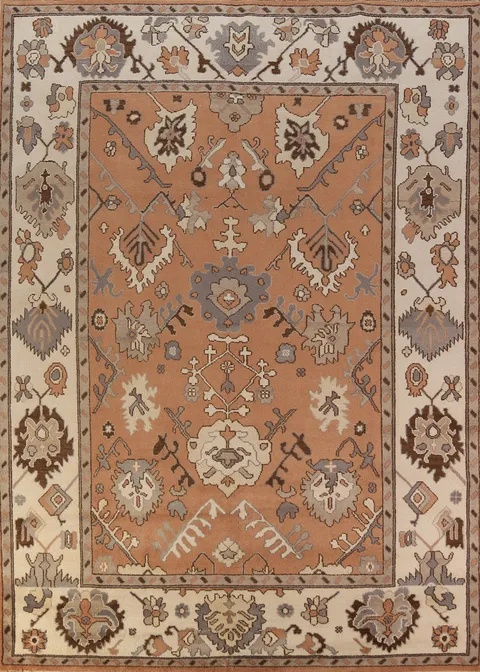All-Over Wool Floral Oushak Indian Area Rug 9x12