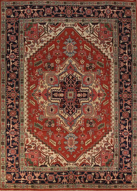 Geometric Wool Heriz Serapi Indian Area Rug 9x12